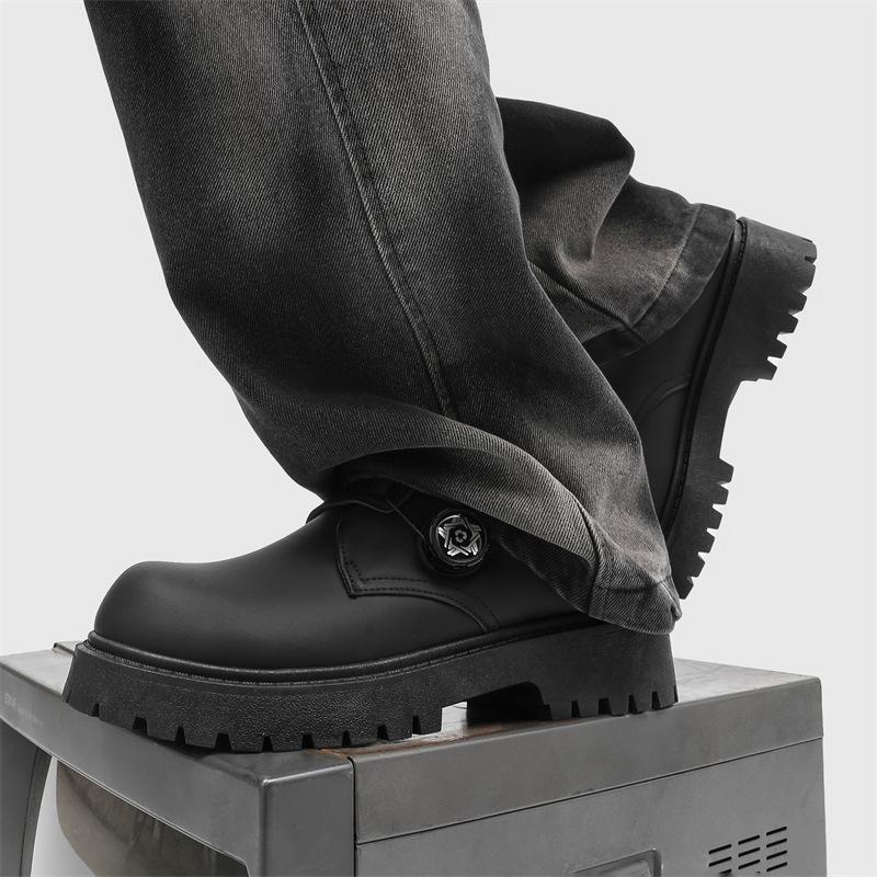 Мужские туфли дерби в британском ретро-стиле 2025 года с широким круглым носком, на массивной платформе, повседневные кожаные ботинки, модная уличная обувь для широкой стопы