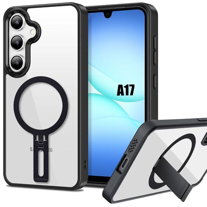 Coque pour Samsung Galaxy A17 4G/5G, Protection Hybride avec Support Magnétique Argenté