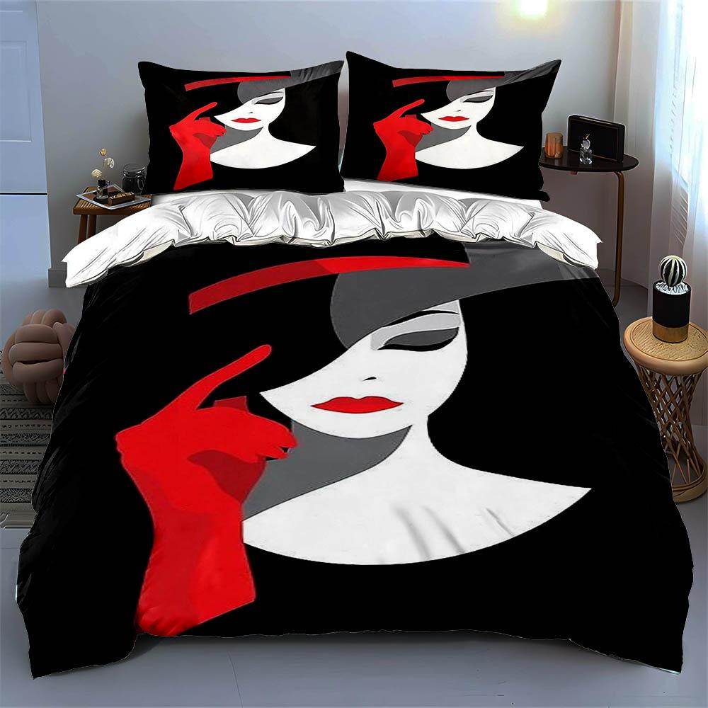 Elegant woman illustration Bedding Duvet cover sets Duvet covers Pillowcases gifts (1 * Duvet Cover 2 * Pillowcases, without duvet insert)