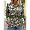 Women's White Long-sleeved Tops Round Neck Casual Tops 3d Printed Flowers Fashion Stickers Printed Women's Long-sleeved T-shirt