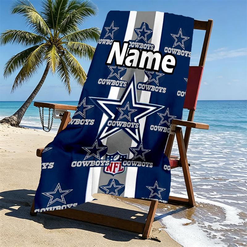 Custom Name Personalized Dallas Cowboys Print Beach Towel, for Trip Camping Beach Party Home Decor, Birthday Gift for Family & Friends