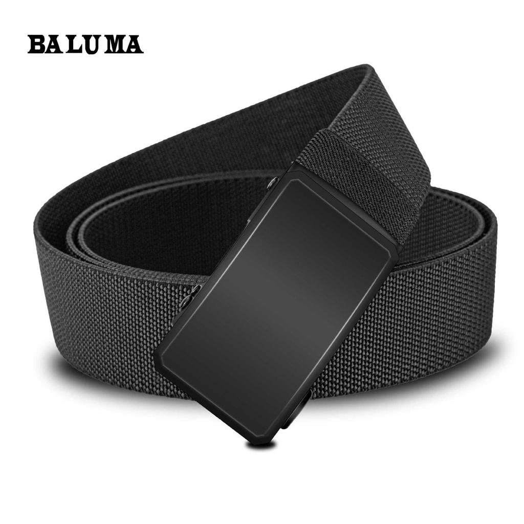 Мужской эластичный тактический холщовый ремень Baluma с кожаной автоматической пряжкой - Универсальный деловой стиль