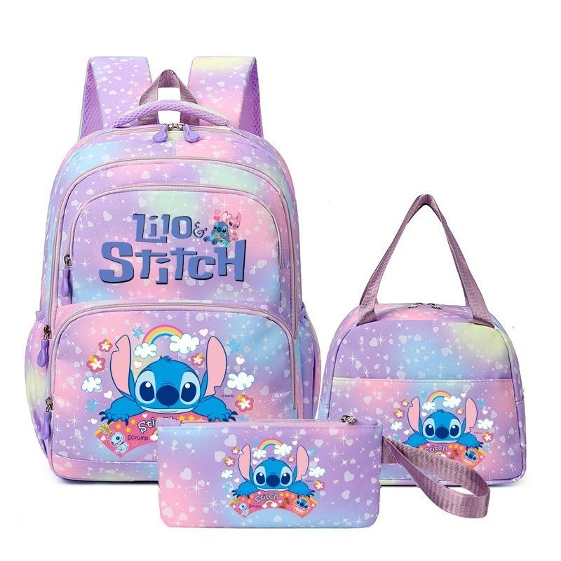 Stitch Backpack Set for Kids, Large Capacity School Bag with Lunch Bag and Pencil Case, Cute Cartoon Outdoor Daypack for Girls Boys
