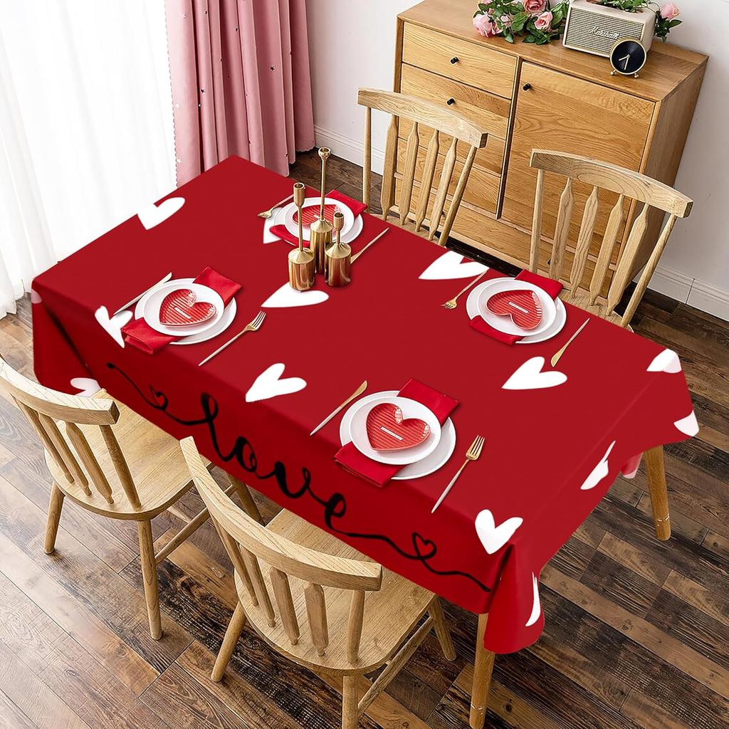 Valentines Day Decor Tablecloth 60x84 Inch: Valentine’s Day Decorations Heart Table Cover for Home(Red)
