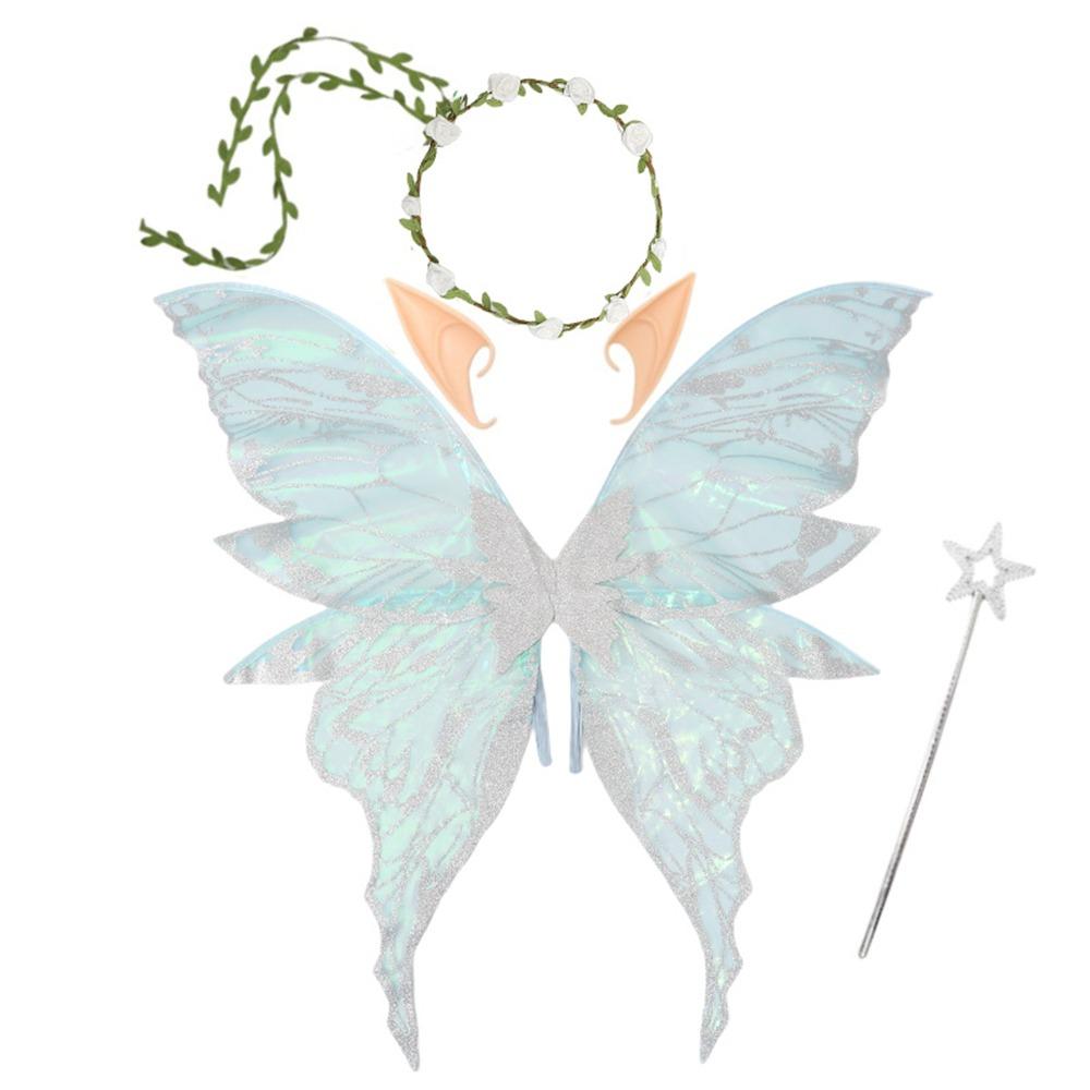 Star Wand Fairy Butterfly Wings Flower Crown Sparkling Angel Wings Fairy Costume Set  Halloween