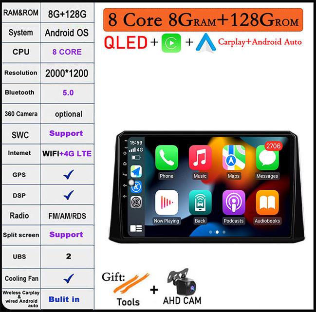 Для Toyota Corolla 2019-2020 Авто GPS Навигация Android 14 WiFi lPS/QLED Экран RDS Стерео Радио Автомобильный Мультимедийный Плеер 4GLTE