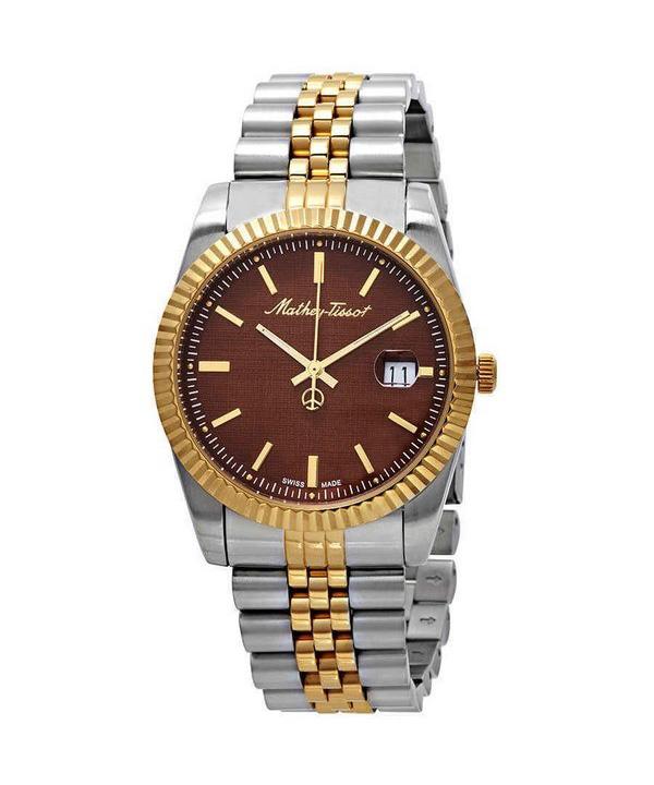 Mathey-Tissot Rolly III двухцветные кварцевые мужские часы из нержавеющей стали с коричневым циферблатом H810BM