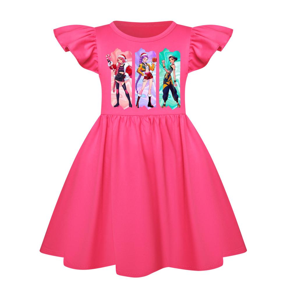 5155 Kids Girls Christmas New Year Mira Zoey Rumi Printed Ruffle Short Sleeves Casual Dress