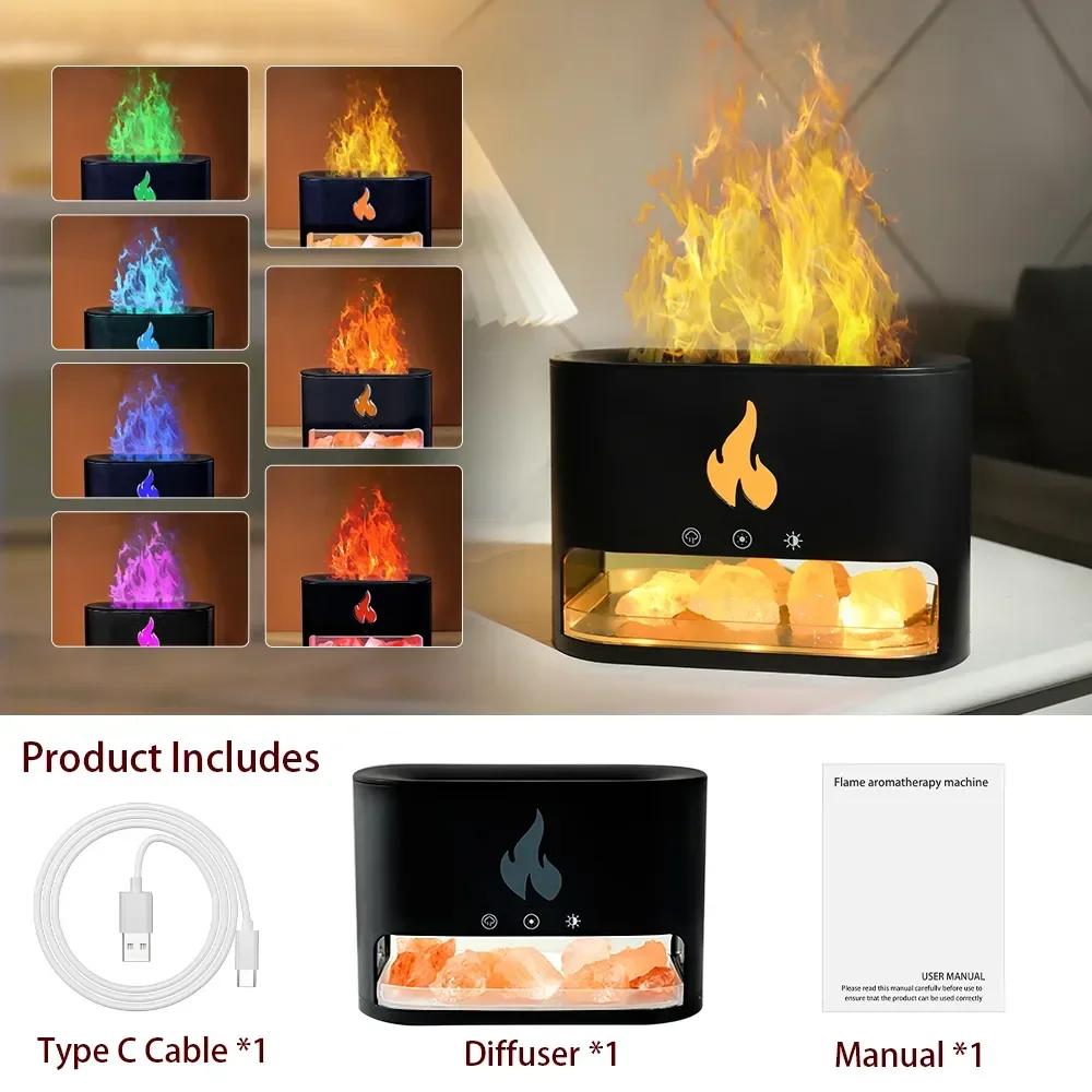 Новый увлажнитель воздуха для камина Crystal Salt Rock Fire Lamp 7 цветов Flame Aroma Volcano Air Увлажнитель воздуха Диффузор эфирных масел для дома