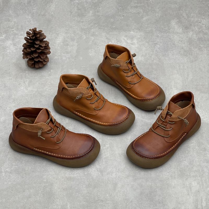 Johnature Женская обувь ручной работы из натуральной кожи, универсальные ботильоны из коровьей кожи в британском стиле с круглым носком