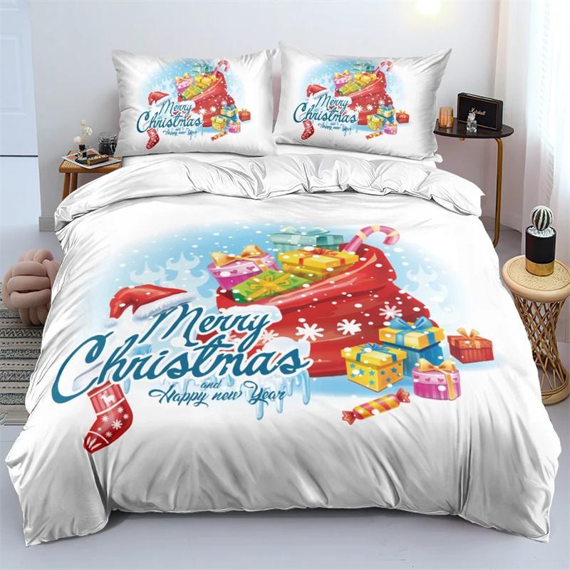 3D Merry Christmas White Bedding Collections Xmas DuvetQuilt Cover Collection Polyester Comforter Cover King Queen Full Twin Red Bow Beige