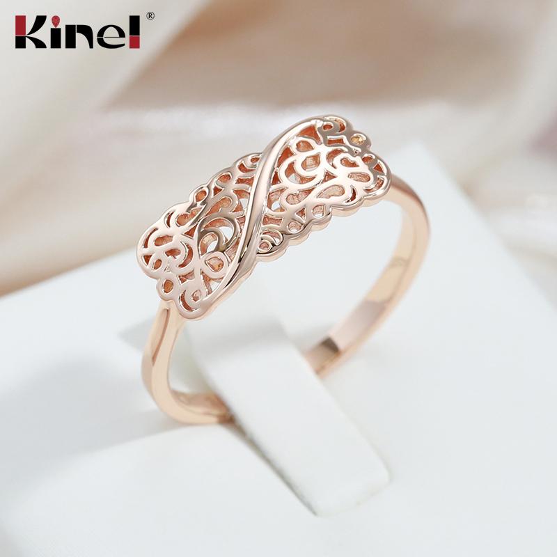 Винтажные полые кольца для женщин Kinel, модные ювелирные изделия цвета розового золота