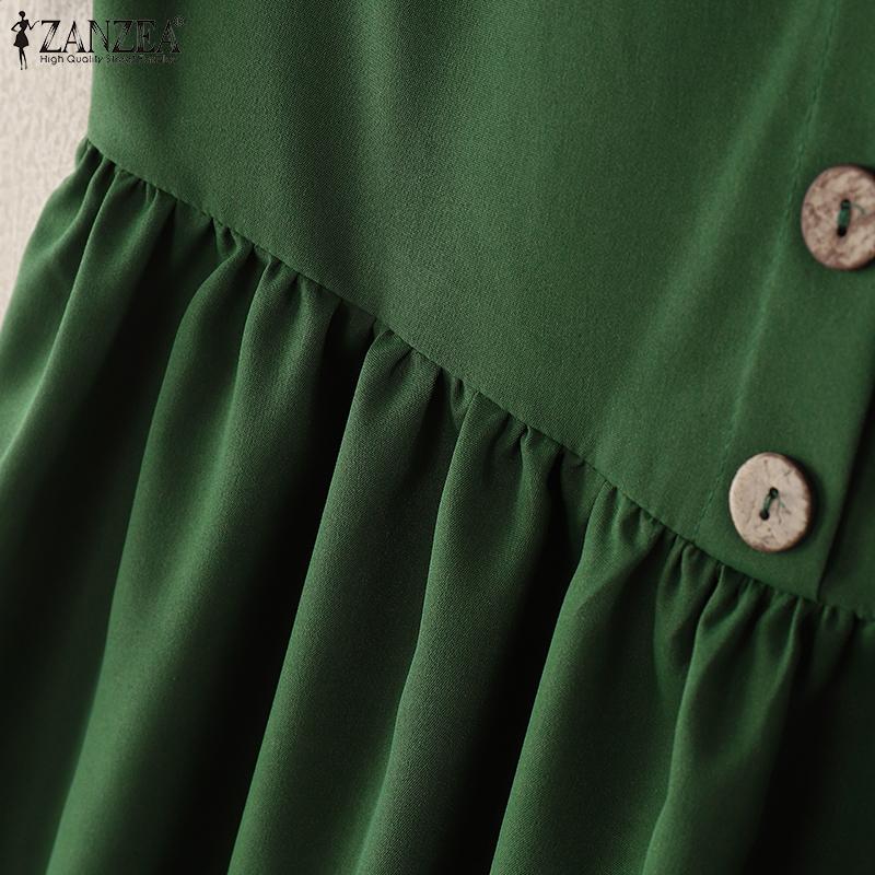 ZANZEA Womens Doll Collar Short Sleeve Casual Long Dress