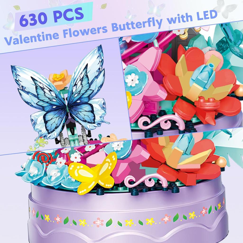 Набор для сборки букета цветов для взрослых, 630 деталей, цветы-бабочки, мини-кирпичики, строительные блоки, наборы для бонсай, ботаническая коллекция, домашний декор, день рождения