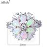 Blaike Luxury Full Stone Pink Fire Opal Flower Rings For Women 925 Sterling Silver Water Drop Zircon Birthstone Fine Jewelry