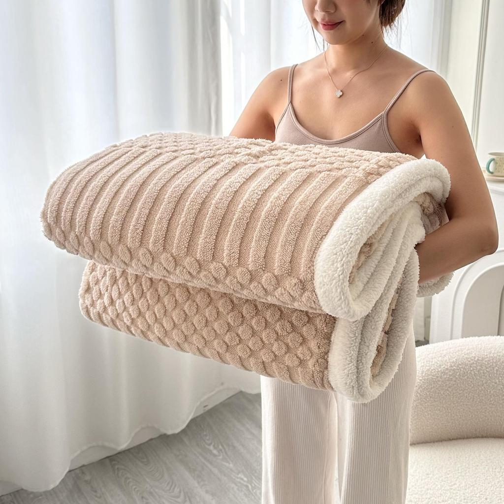 Двухслойный тафтовый флисовый диванный плед-одеяло с вертикальной полоской