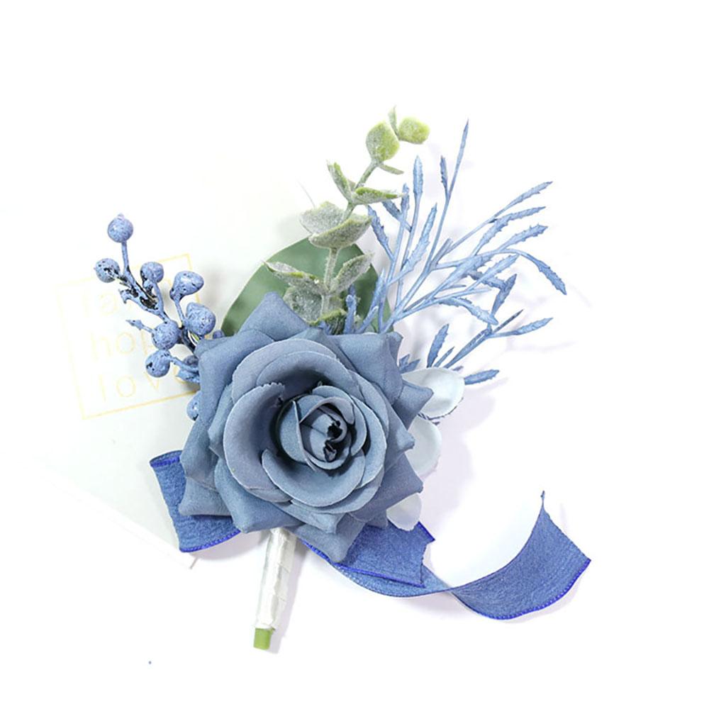 Dark Blue Boutonnieres for Wedding Artifical Flowers Corsage Bracelet Bridesmaids Groom Pins Handmade