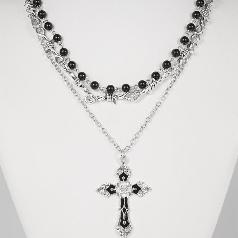 Fashion retro Gothic chain collarbone chain, cross pendant, necklace set, simple collarbone chain, men's and women's style,