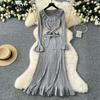 Knitted Dresses Women's Winter Ruffled Flared Sleeve Design Chic Light Luxury Temperament Long Dress