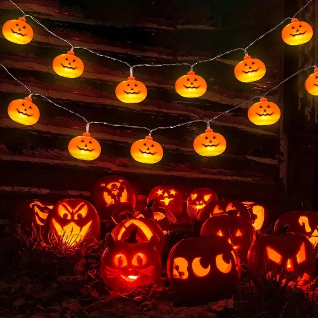 1 шт. 10/20 светодиодная 3D гирлянда в виде тыкв, декоративная лампа для создания атмосферы Хэллоуина, на батарейках, для дома, спальни, вечеринки, фестивального декора