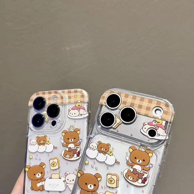 Rilakkuma Cartoon Transparent Phone Case for Apple 11, 12, 14, 15, 16, 16 Pro, 17 Pro Max, Bread Maker Compatible