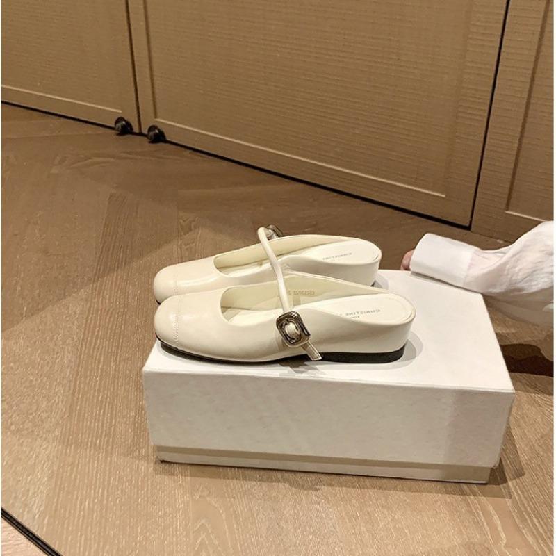 Half Drag Version~ 35mm Inner Height Increase Word with Mary Jane Sandals Women's Bag Head Half Slippers