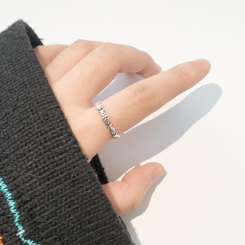 Vintage Copper Color Fish Couple Rings for Women Lover Fashion Creative Adjustable Opening Finger Ring Zircon Valentines Day