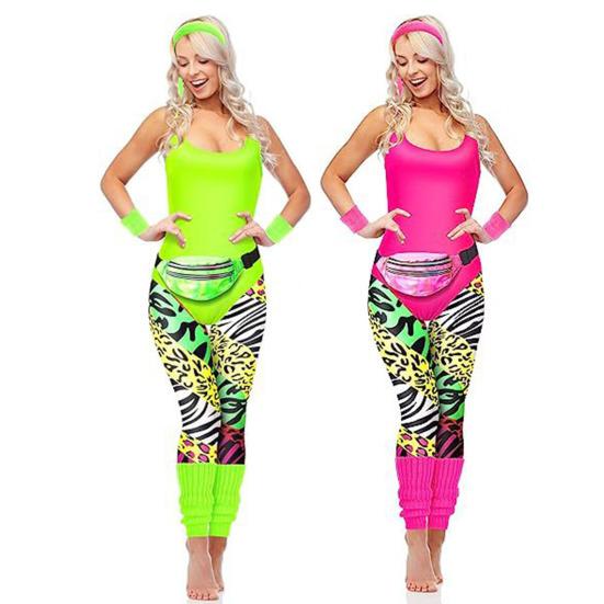 7 шт./комплект Женский ретро-трексуит Спортивная одежда 1980-х Фитнес-наряд Костюм Аксессуары с жилетом