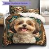 Винтажное постельное белье с рисунком Ши-тцу, домашний декор, подарок на день рождения (1 пододеяльник + 2 наволочки, без наполнителя)
