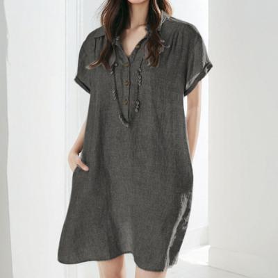 Весна Новое Женское Платье с Воротником-Рубашкой, Карманом, Повседневное Прямое