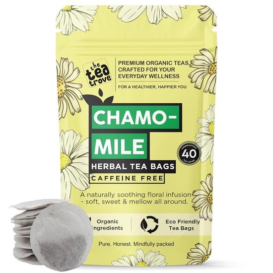 The Tea Trove Pure Chamomile Tea Bags Organic - 40 Eco-Friendly Caffeine Free Camomile tea for sleep | Pack of 1, 40 grams