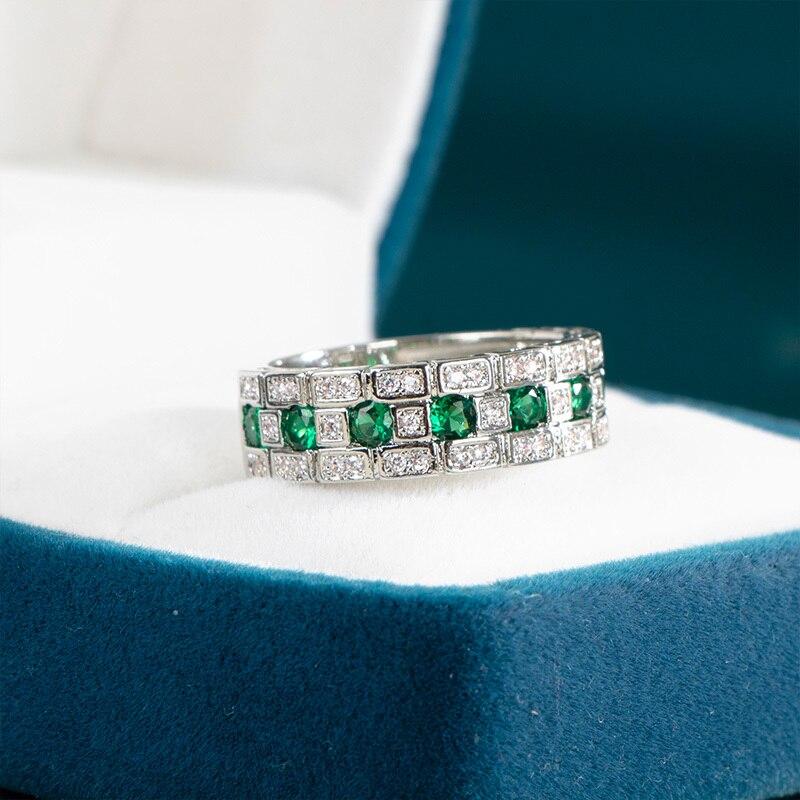 POMOiii Vintage Women's Ring with Green Color Gemstone Silver Color Female Jewelry Romantic Gemstone Engagement Anniversary