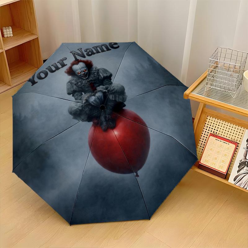 Custom Text Automatic 8 Bone Umbrella, Portable Sun Rain Protection UmbrellaIT Pennywise