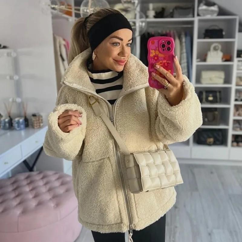 Womens Oversized Zip-Up Wool Blend Coat Streetwear Chic Loose Fit 2025