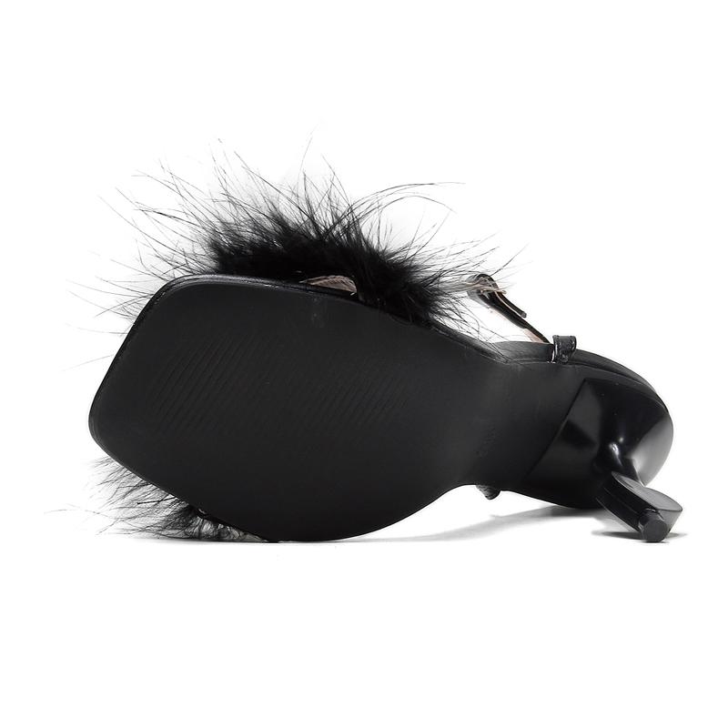 Модные сандалии Eilyken Design с ремешком на пряжке из пушистых перьев, женская модная летняя обувь на странном высоком каблуке, сексуальные свадебные туфли для стриптиза