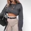 Autumn Pullover Knitted Crop Sweater Women 2023 Long Sleeve Jumper Casual Sexy Pull O Neck Solid Winter Knitwear Short Top 28472