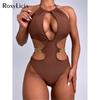 Sexy Halter Cut Out Metal Rings One Piece Swimsuit Women Swimwear Female Monokini Padded Bather Bathing Suit Swim Lady