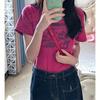 Dragon Fruit Rose Red Printed Short-sleeved T-shirt Women's 2025 New Letter Thin Cotton Half-sleeved Clothes