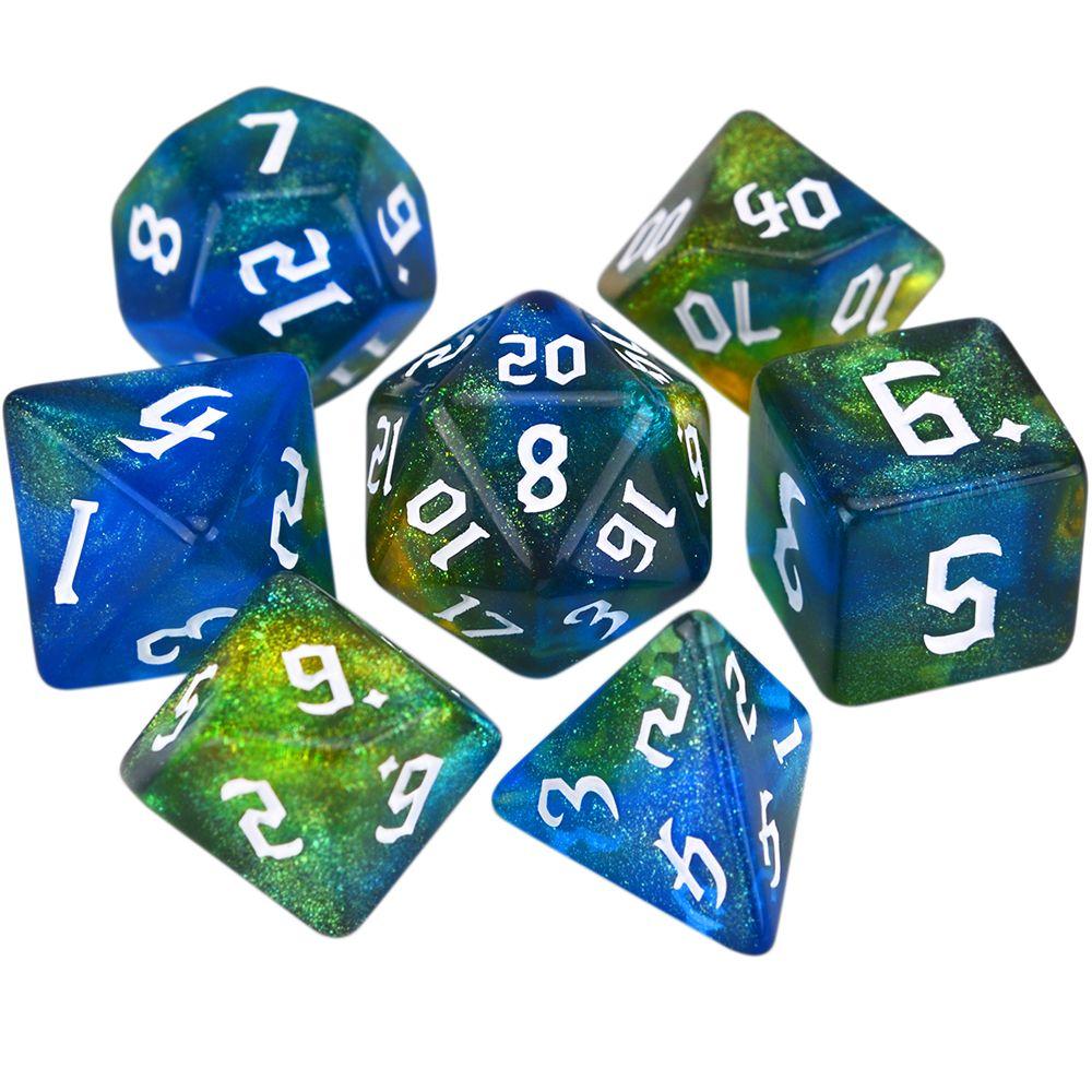 Dice Number 7-Die Carved Pattern Dice Set Two-tone Dice Set Iridescent Glitter Polyhedral Dice