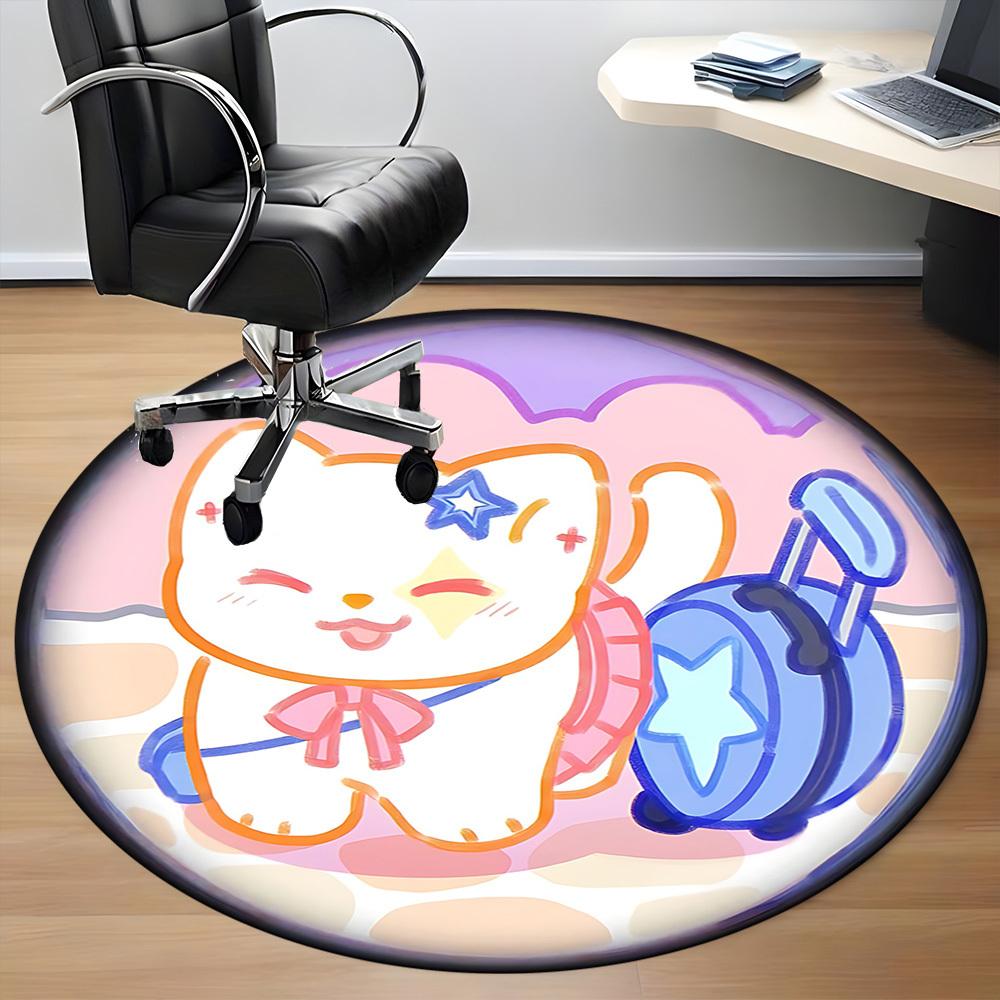 1pc Cat Magnifying Glass Office Round Area Rug, Mat Suitable For Office, Under Office Chairs Bedroom Living Room Home Decor, Room Deco