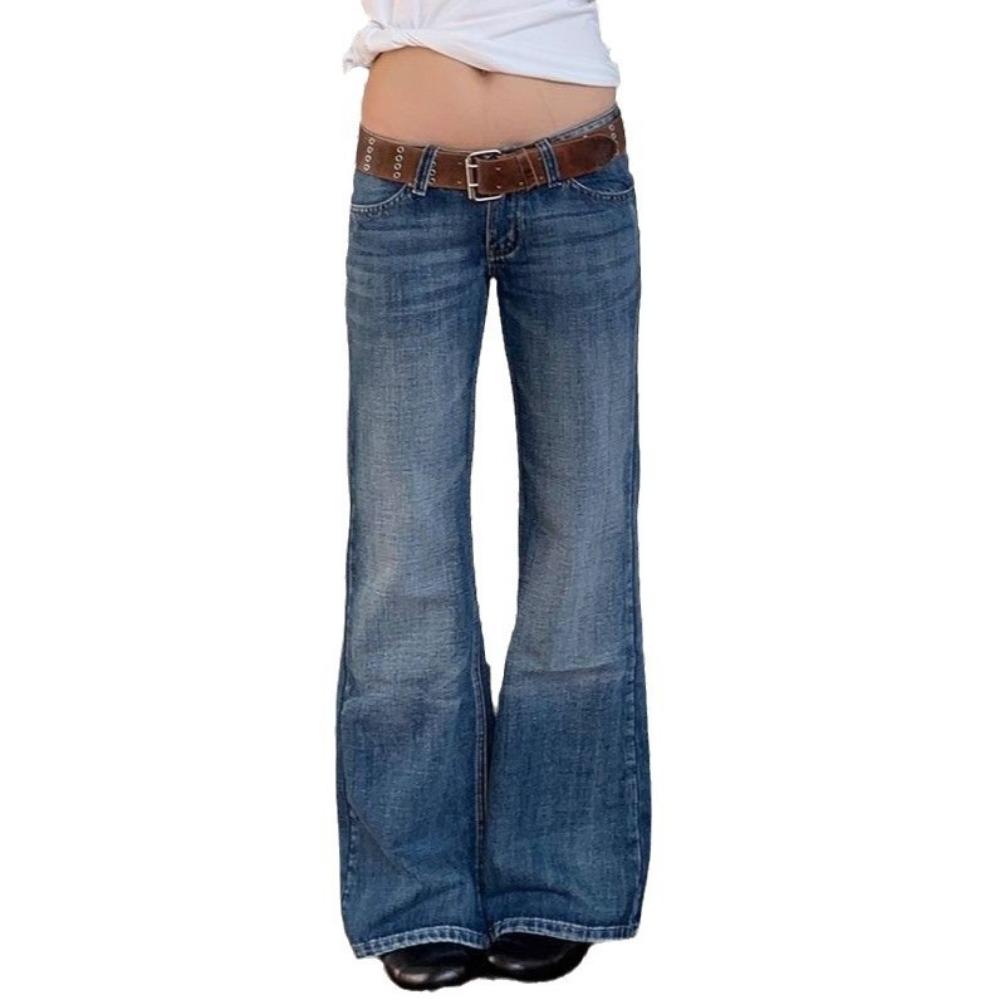 Американские ретро-джинсы High Street Spicy Girls с заниженной талией, женские винтажные брюки Harajuku Y2k, мешковатые, сплошные, узкие, расклешенные, из денима