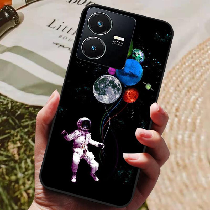 Для чехла Vivo Y22 Y22s 2022 Модный расписной черный силиконовый мягкий чехол на заднюю панель Для чехла для телефона Vivo Y22s VivoY22 Y 22 Y22 s 4G Coque