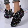 [Rainbow Slip-On] Colorful Rainbow Sequin Women's Slip-On Flats | Round Toe, Fabric Upper, Rubber Sole, All-Season Fashion Shoes