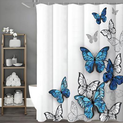 Синий Белый Серый Черный Шторка для душа с бабочками, Декоративная шторка для душа для ванной комнаты, Водонепроницаемая шторка для душа с крючками