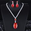 Elegant Fanta Padparadscha Full Diamond Bridal Jewelry Set Necklace Earrings Ring For Wedding