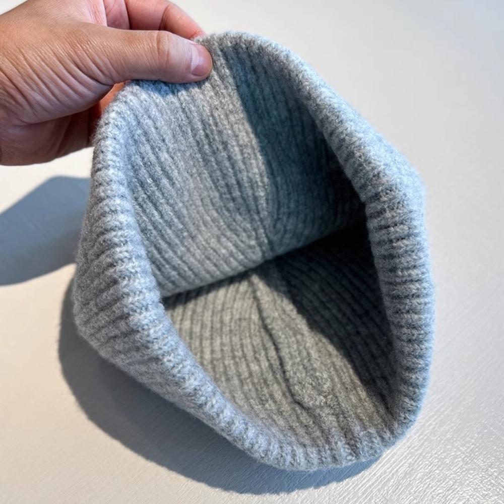 Cat Ear Beanie Cap Letter Patch Winter Cap Simple Knitted Hat Men