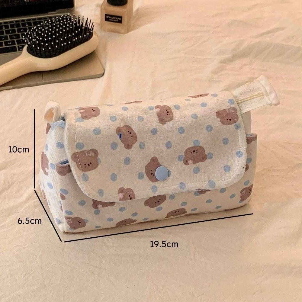 Button-closure Pencil Pouch Bear Printed Pencil Case Stylish Pen Bag  School Supplies