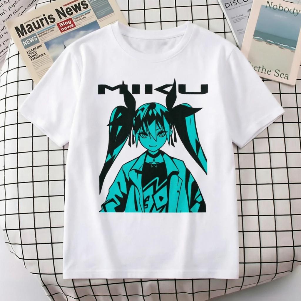 New 2026 Japanese Hatsune Miku Anime Printed Cotton Retro Distressed ShortSleeved Unisex TShirt Vintage Men Women Kids