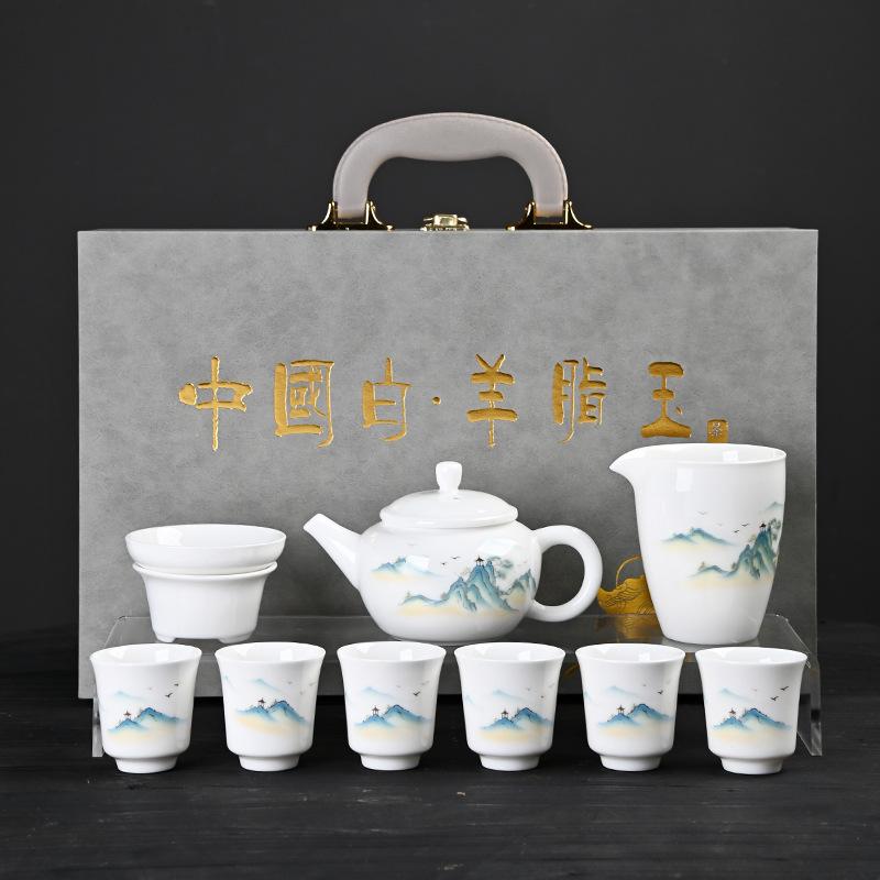 Чайный сервиз из белого фарфора «Сует», чайник, набор для кунг-фу, полный набор домашних чашек для заваривания чая