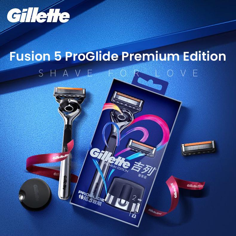 Gillette Fusion 5 ProGlide Razor with Mangetic Stand Men's Shaving Razor Premium Edition 1Handle 2 Blades 1 Stand